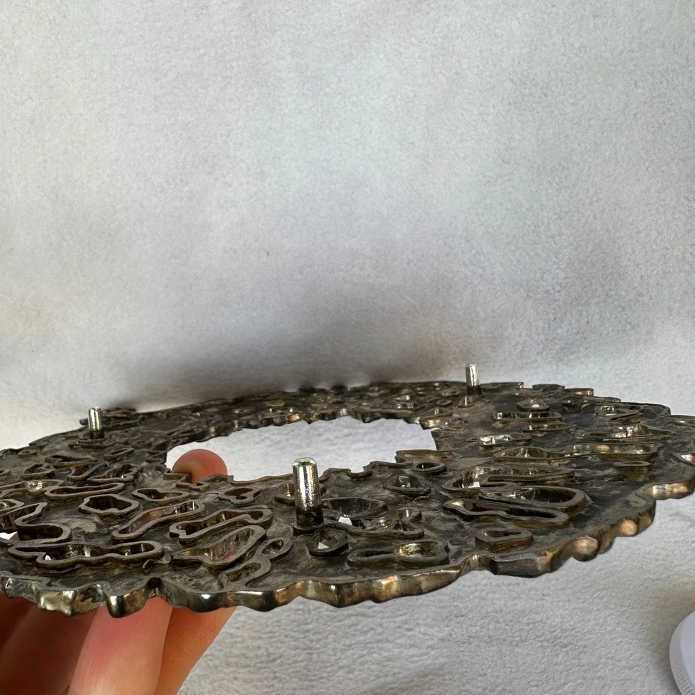 Vintage Silver Metal Christmas Wreath Wall Hanging Ornate Angel Bell Star Trivet